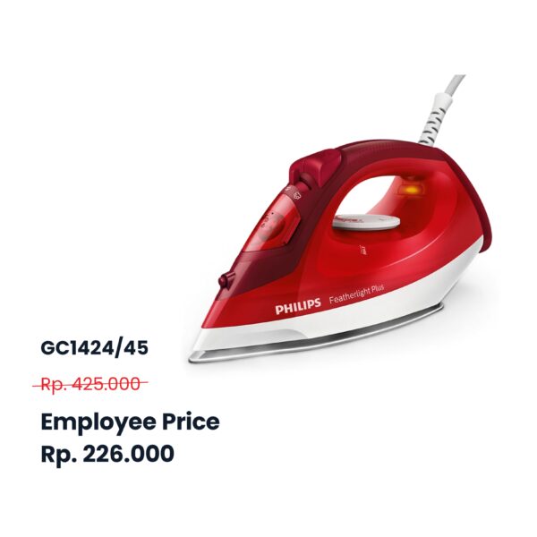 GC1424/45 (Red) - Philips Steam Iron Featherlight Plus (MAX 5 PCS/CUSTOMER)